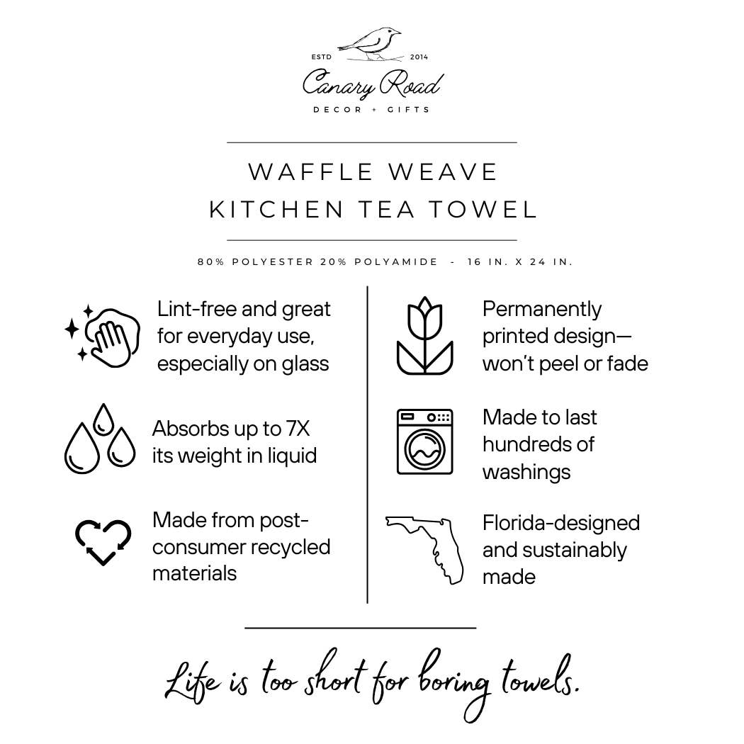 USA Patriotic 4th Floral Red White Kitchen Towel Waffle