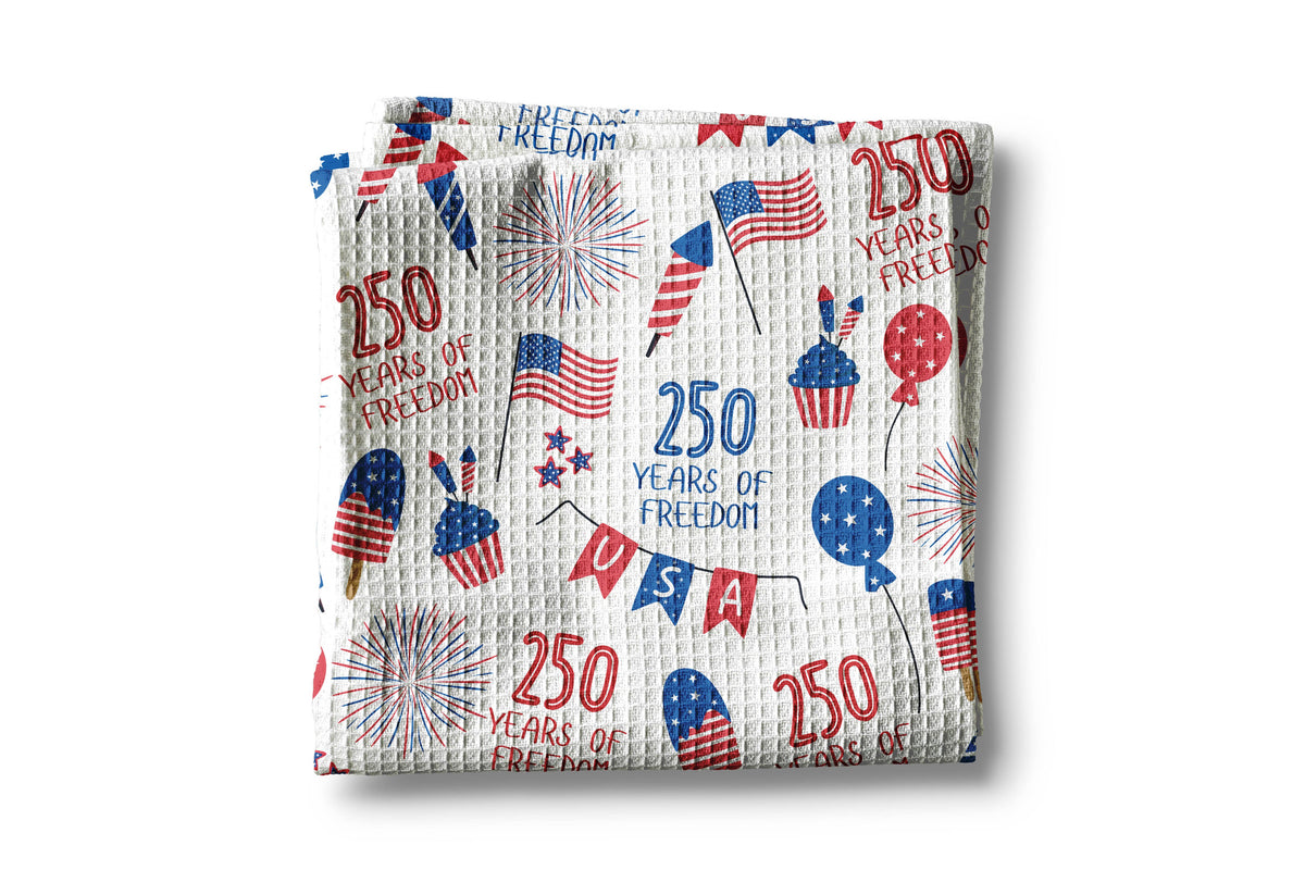 USA 250 4th July Patriotic Kitchen Towel Waffle America