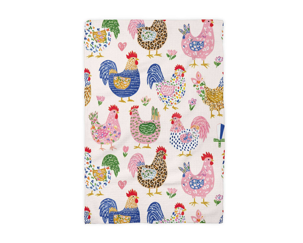 Chicken Retro Colorful Farm Garden Coop Floral Kitchen Towel