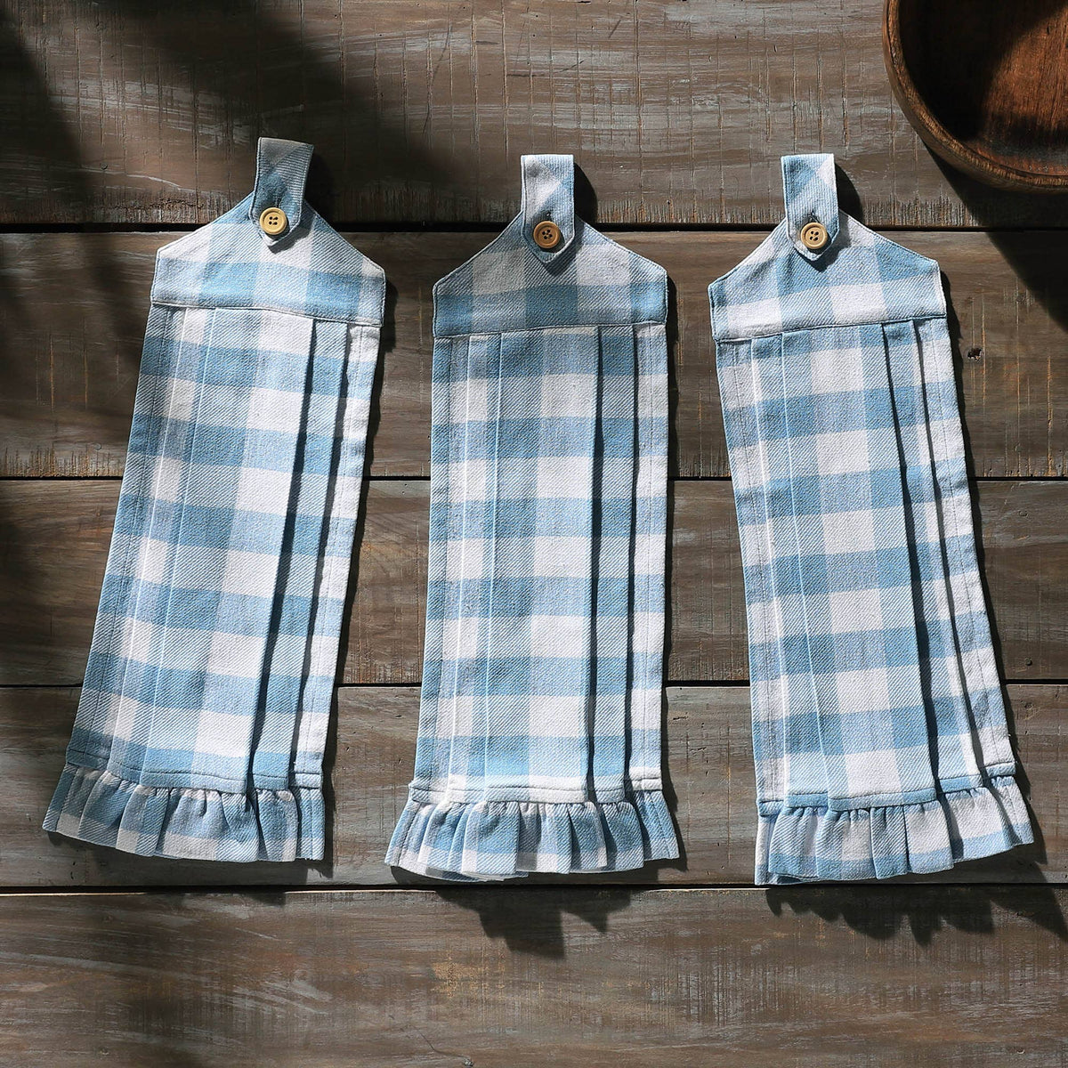 Annie Buffalo Check Blue Button Loop Tea Towel