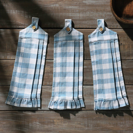 Annie Buffalo Check Blue Button Loop Tea Towel