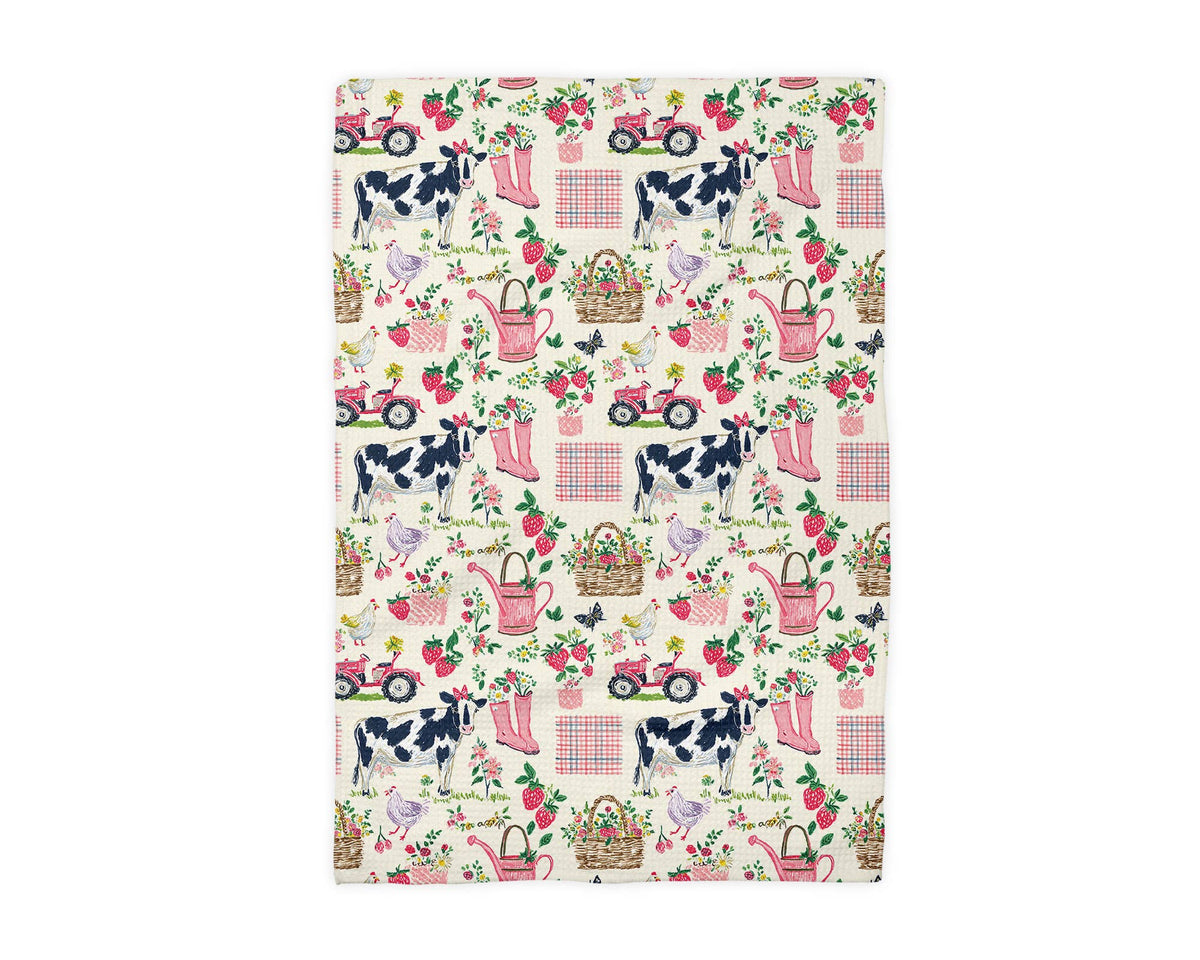 Spring Garden Cow Chicken Farm Kitchen Towel Berry