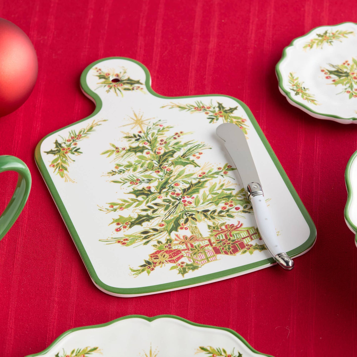 Holly Tree Cheese Board and Knife Gift