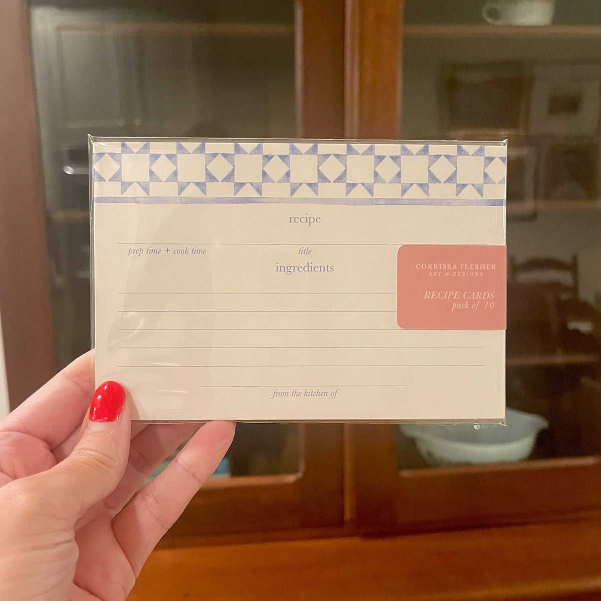 Blue Watercolor Quilt Recipe Cards