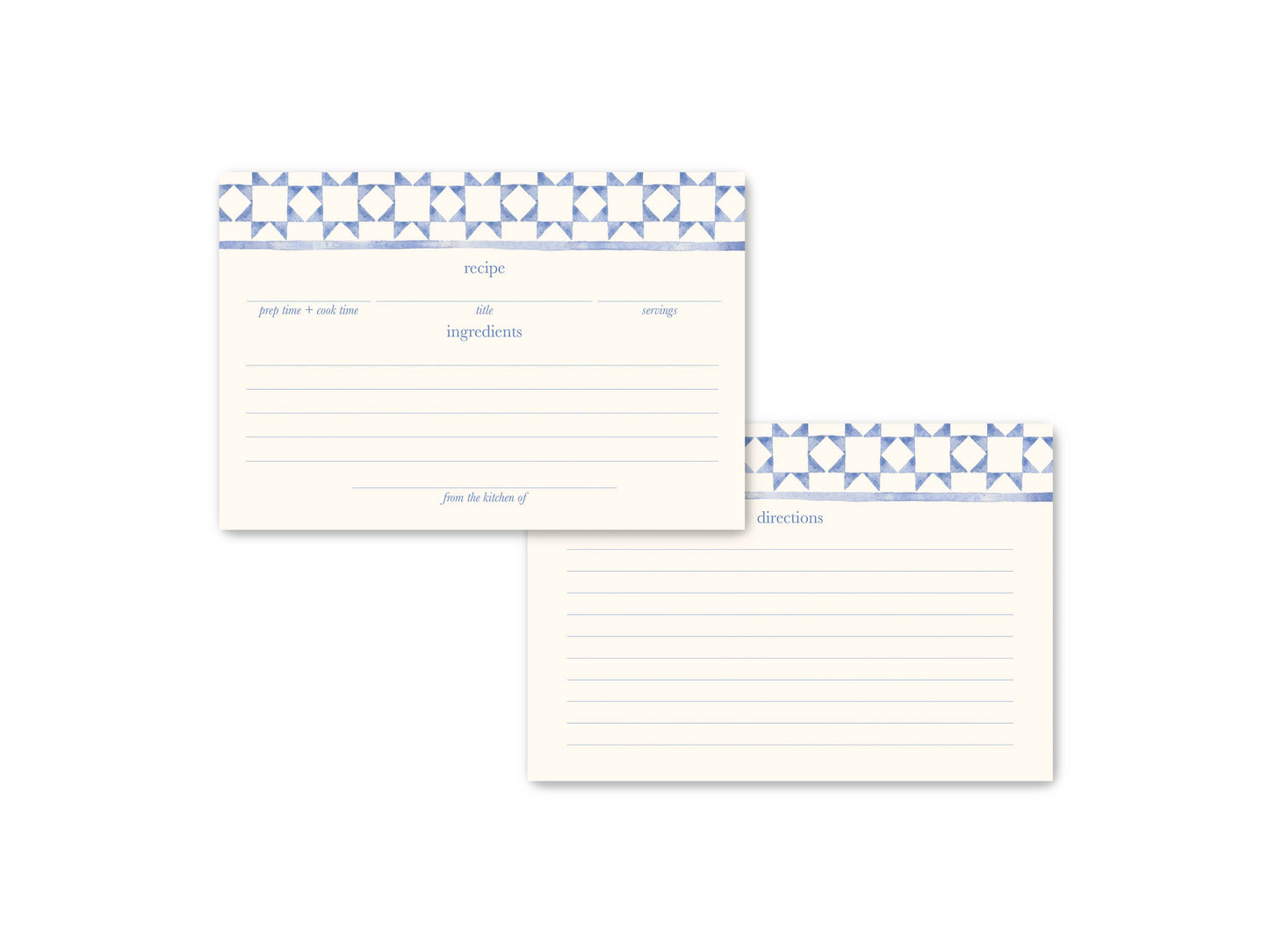 Blue Watercolor Quilt Recipe Cards
