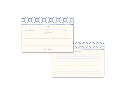 Blue Watercolor Quilt Recipe Cards