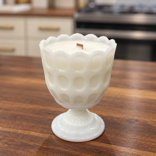 Vintage E.O. Brody Milk Glass Pedestal Candle