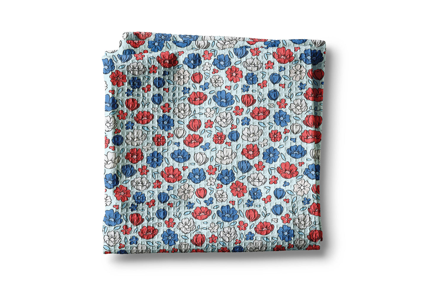 USA Patriotic 4th Floral Red White Kitchen Towel Waffle
