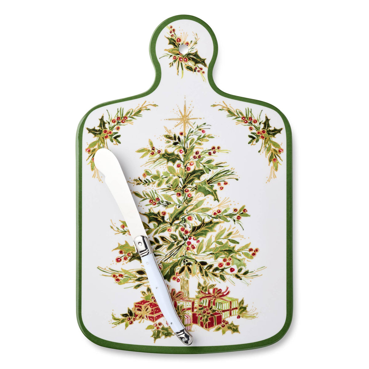Holly Tree Cheese Board and Knife Gift
