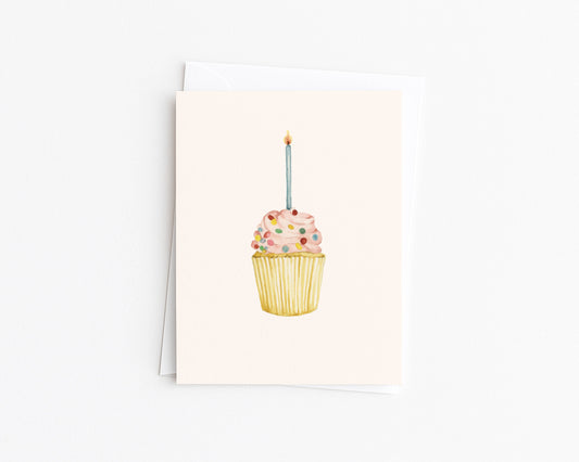 Cupcake with Lit Candle Birthday Card