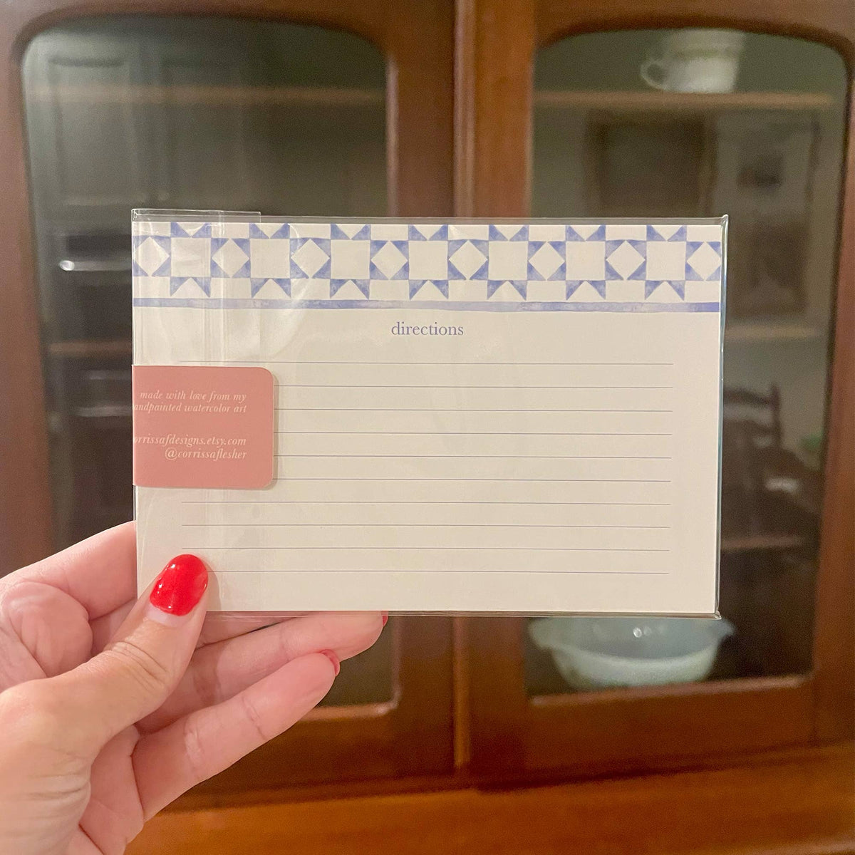 Blue Watercolor Quilt Recipe Cards